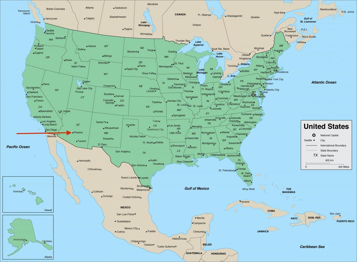 凤凰城在亚利桑那州 - 美国地图